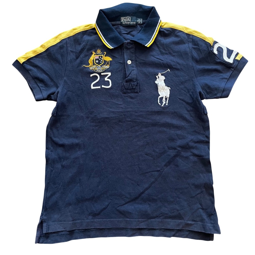 Polo Ralph Lauren Mens Australia Big Pony Polo Shirt Navy Blue Yellow Size S 23